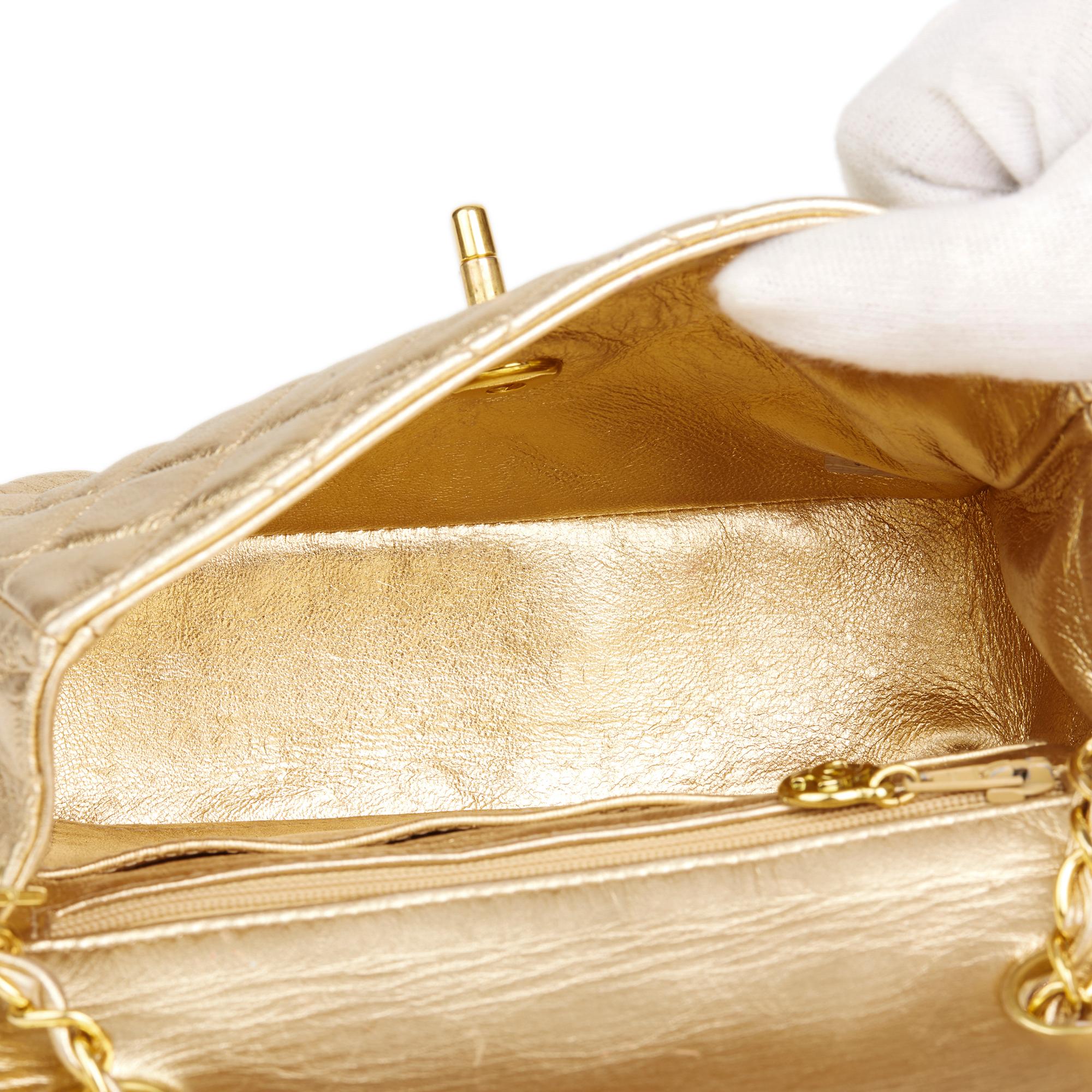 1994 Chanel Gold Metallic Lambskin Vintage Mini Flap Bag 6