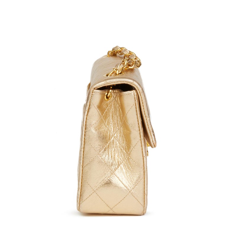 1994 Chanel Gold Metallic Lambskin Vintage Mini Flap Bag at 1stDibs