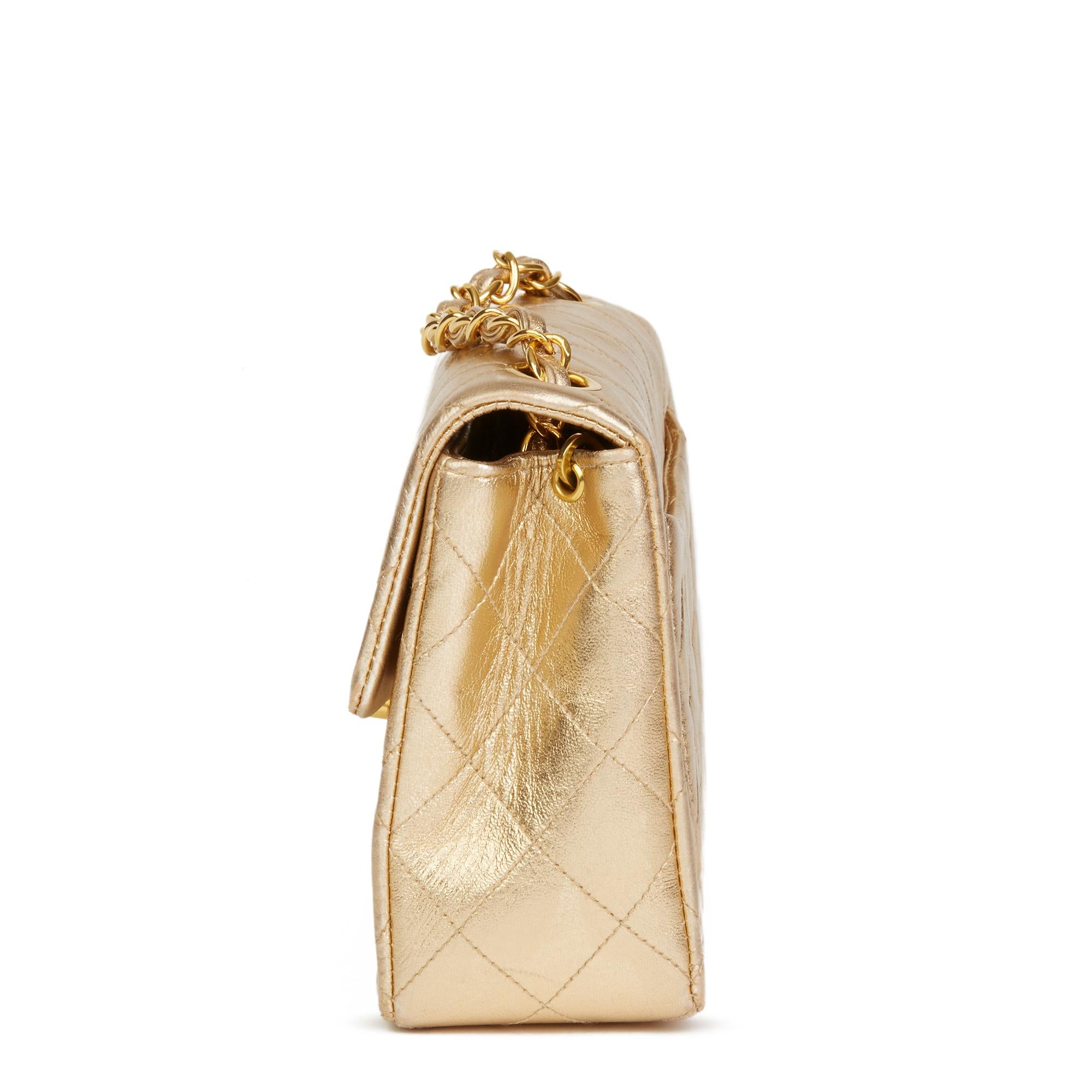 1994 Chanel Gold Metallic Lambskin Vintage Mini Flap Bag In Excellent Condition In Bishop's Stortford, Hertfordshire