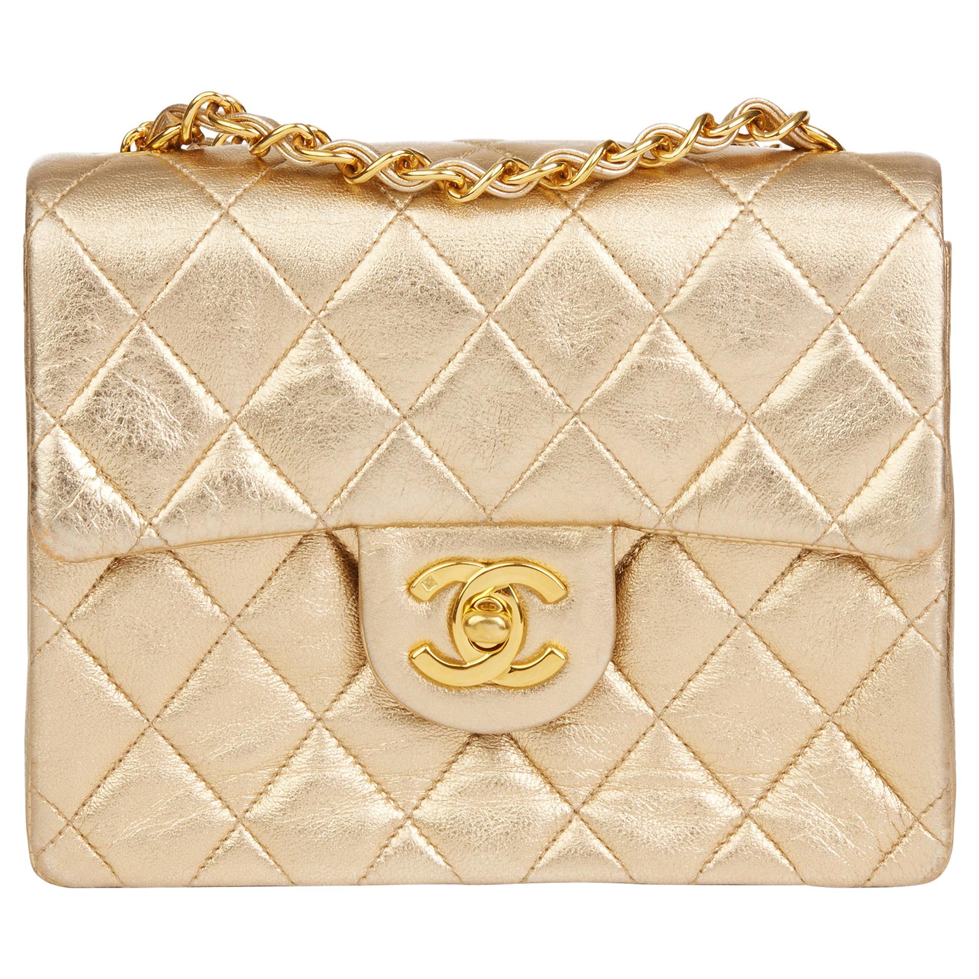 1994 Chanel Gold Metallic Lambskin Vintage Mini Flap Bag