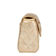 1994 Chanel Gold Quilted Metallic Lambskin Vintage Logo Shoulder Flap Bag