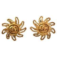 1994 Chanel Gold Sun CC Earrings