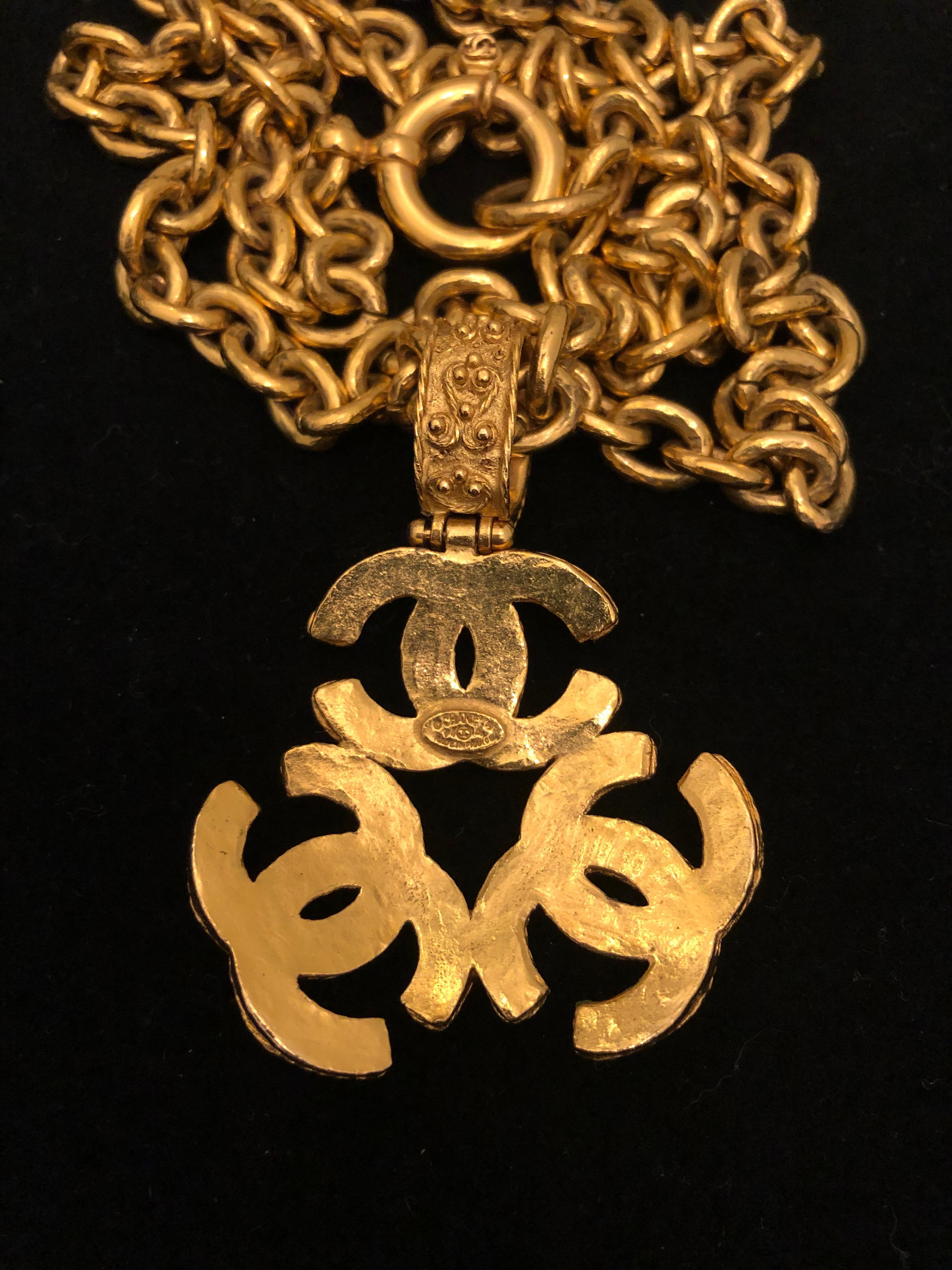 1994 Vintage CHANEL Gold Toned Triple CC Chain Necklace 6