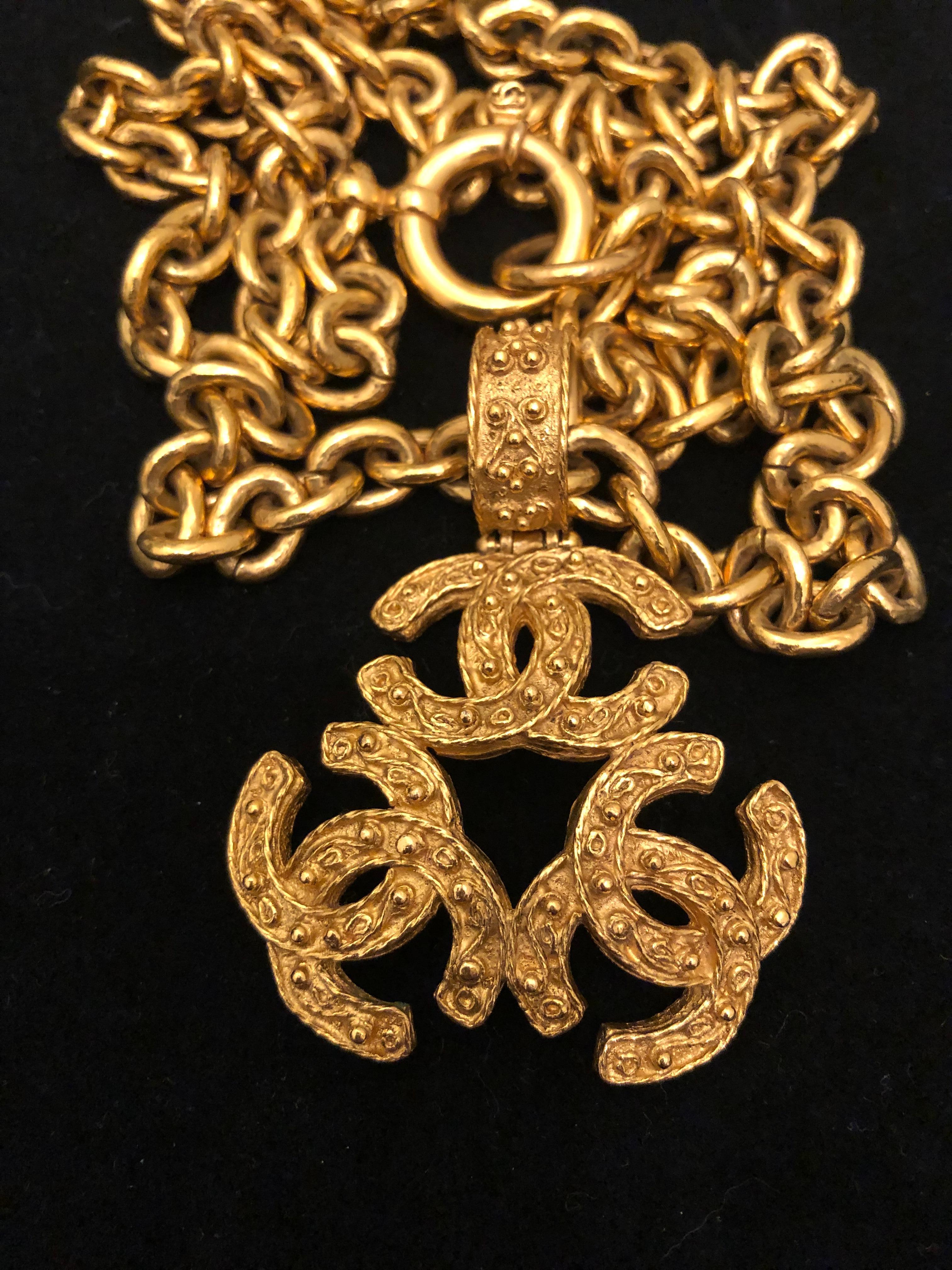 1994 Vintage CHANEL Gold Toned Triple CC Chain Necklace 2