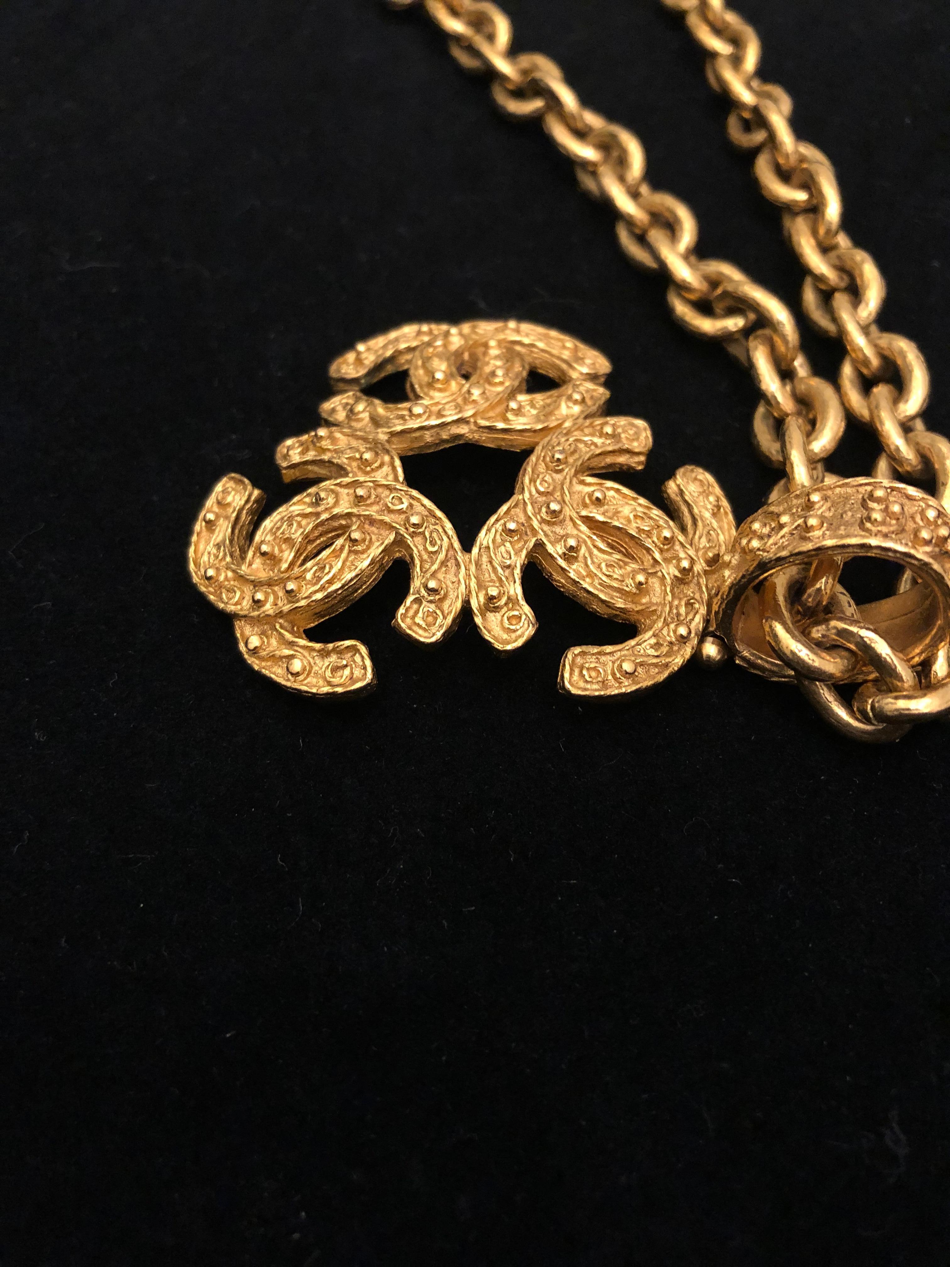 1994 Vintage CHANEL Gold Toned Triple CC Chain Necklace 4