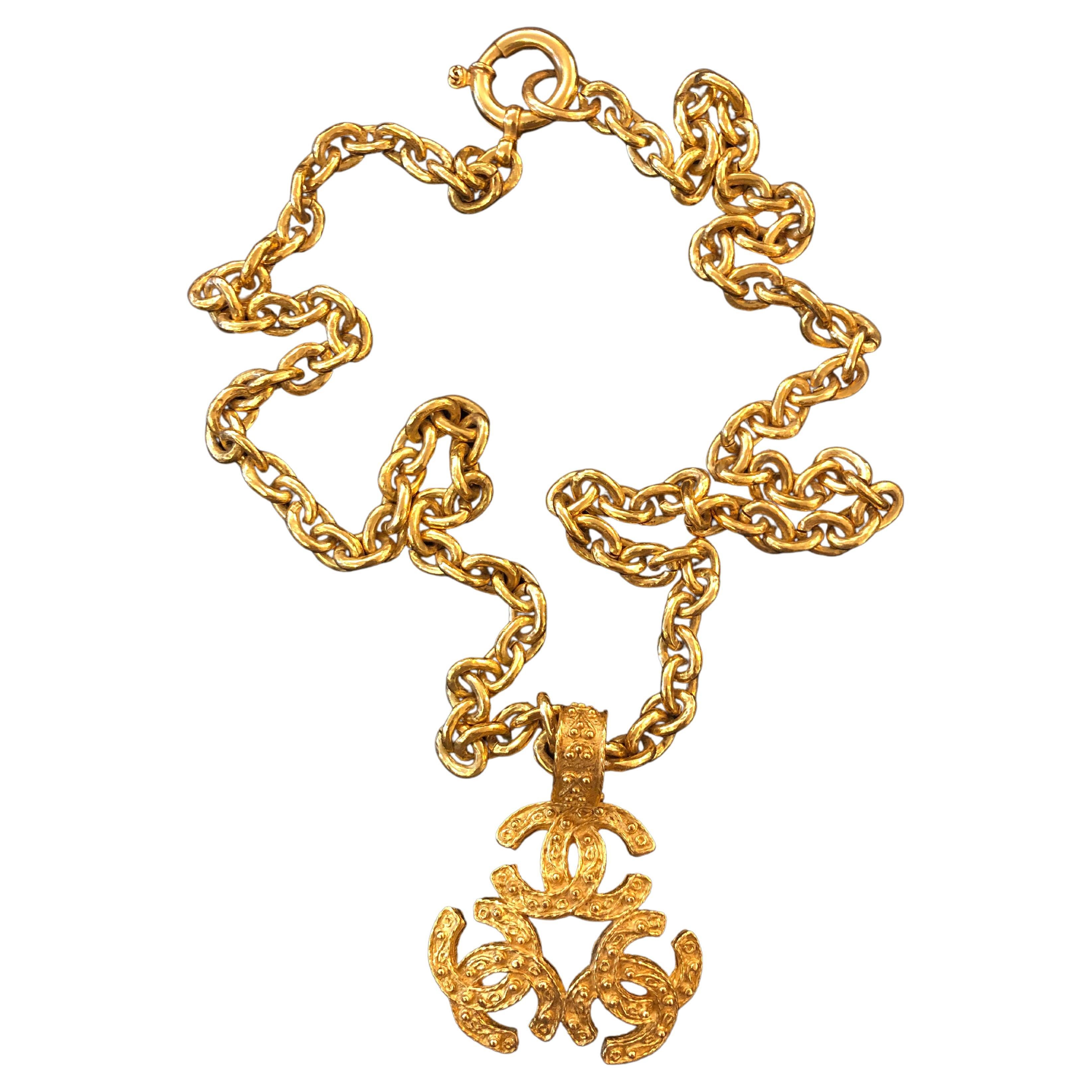 1994 Vintage CHANEL Gold Toned Triple CC Chain Necklace