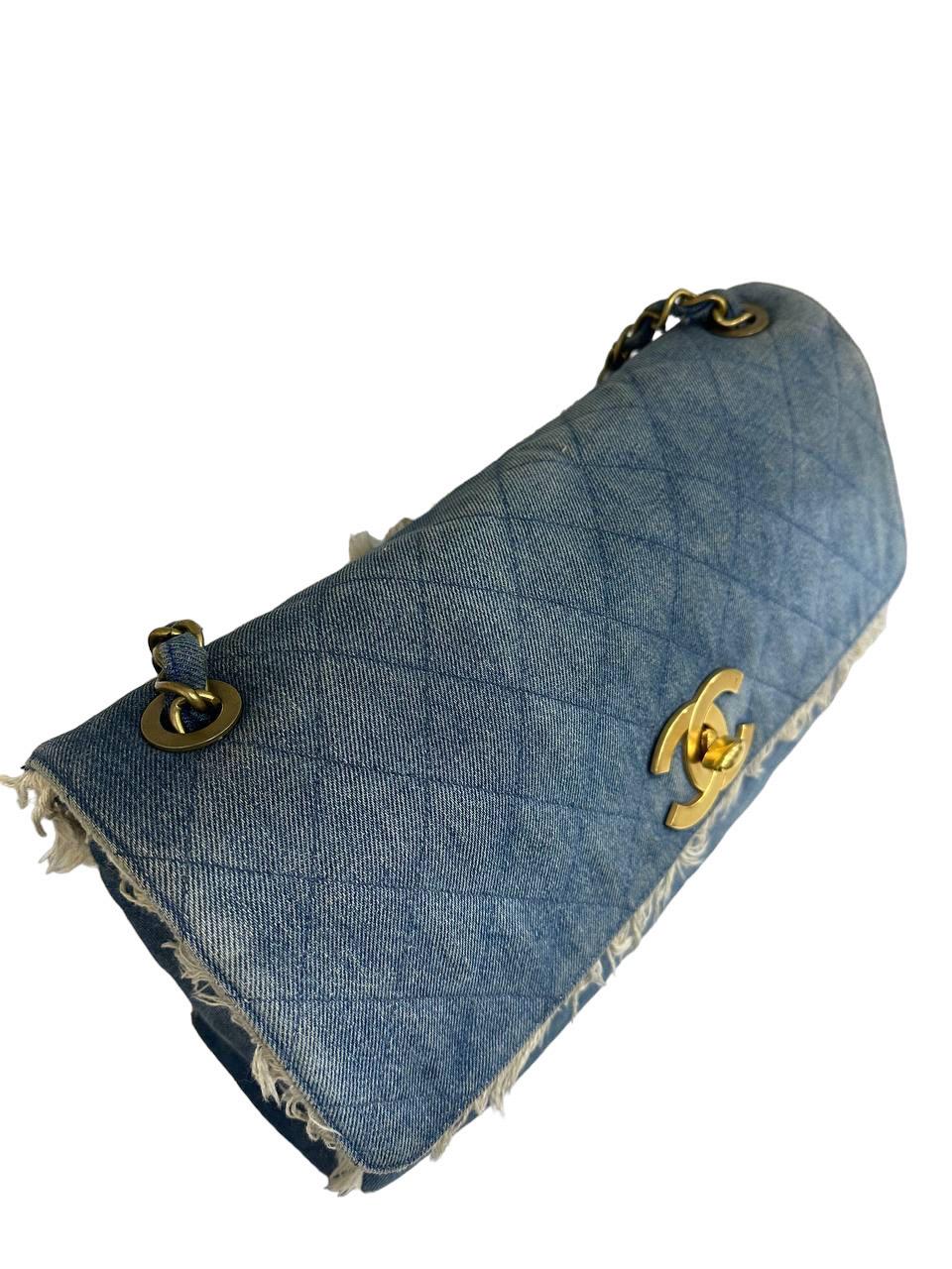 1994 Chanel Maxi Jumbo Vintage Azul Jeans Borsa a Tracolla 1