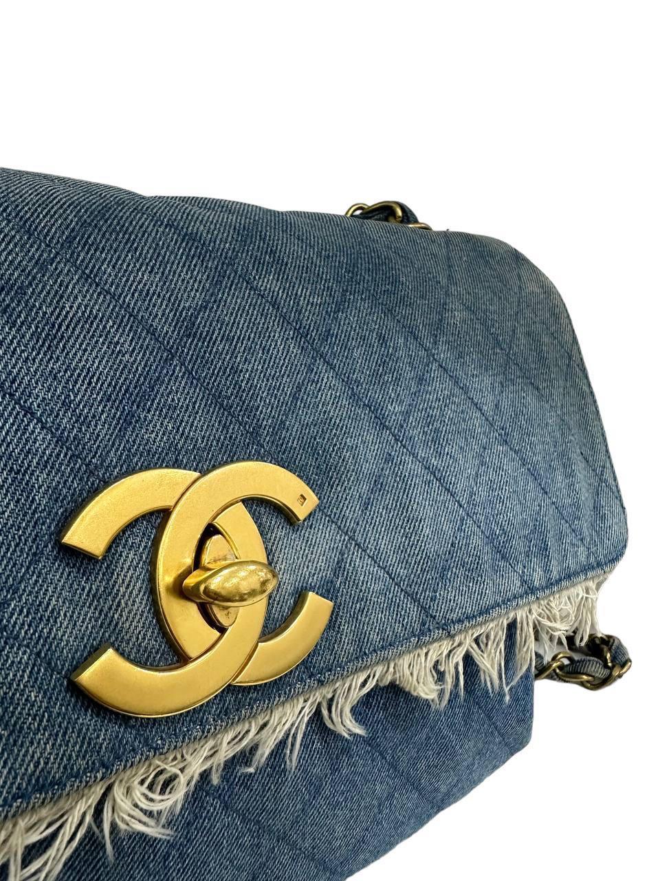 1994 Chanel Maxi Jumbo Vintage Azul Jeans Borsa a Tracolla 2
