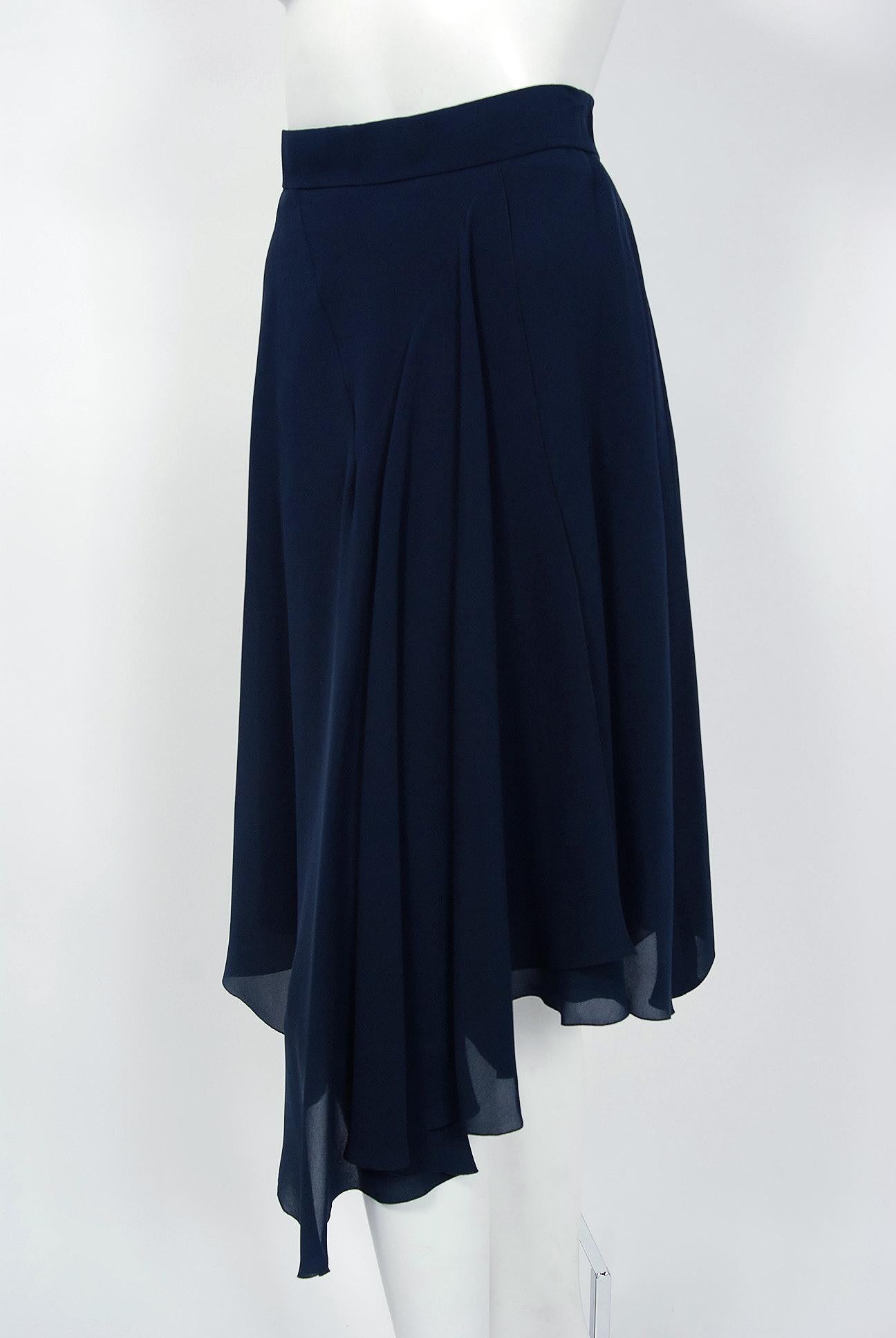 Vintage 1994 Chanel Navy-Blue Silk Halter Bustier & Asymmetric Draped Skirt Set 1