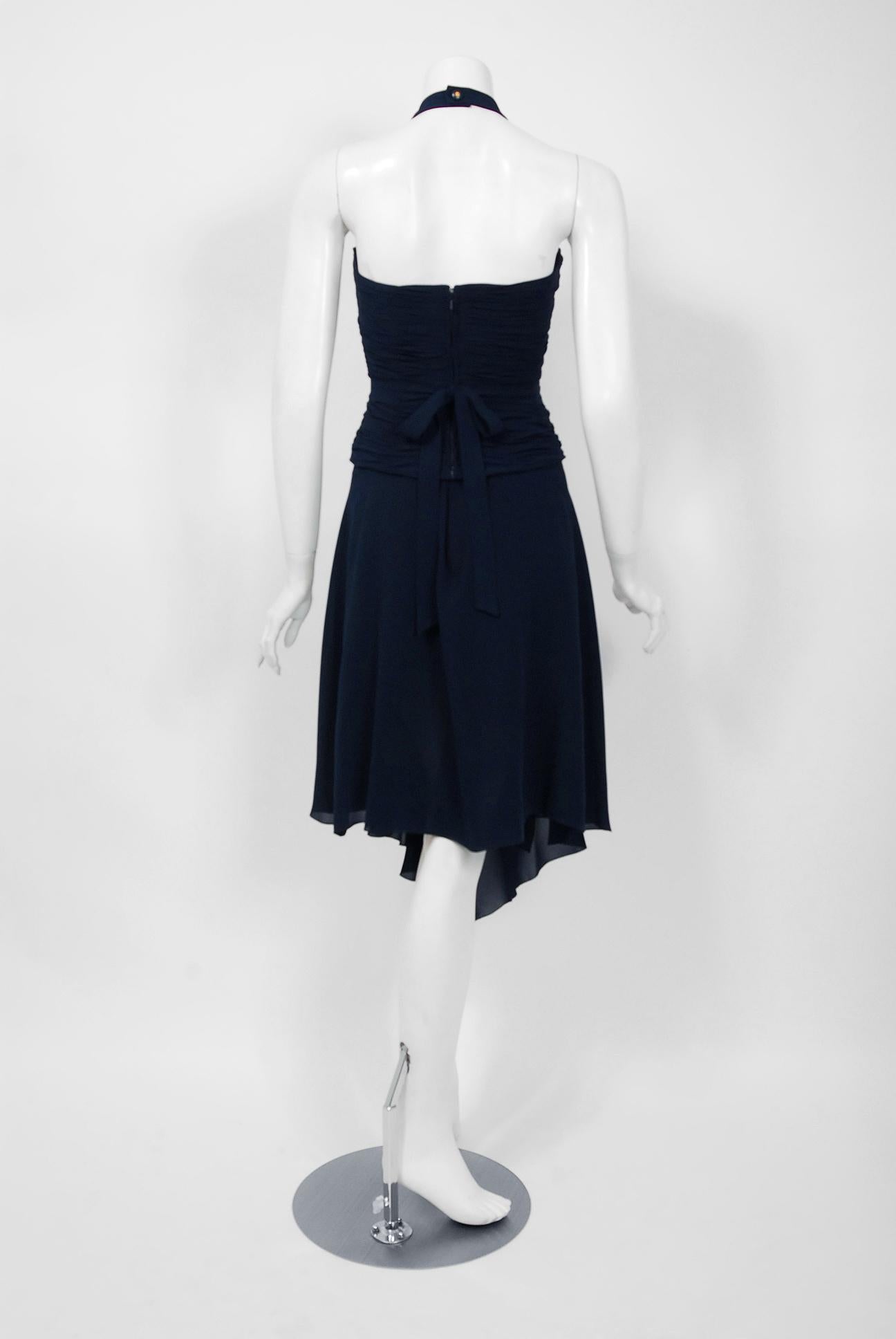 Vintage 1994 Chanel Navy-Blue Silk Halter Bustier & Asymmetric Draped Skirt Set 3