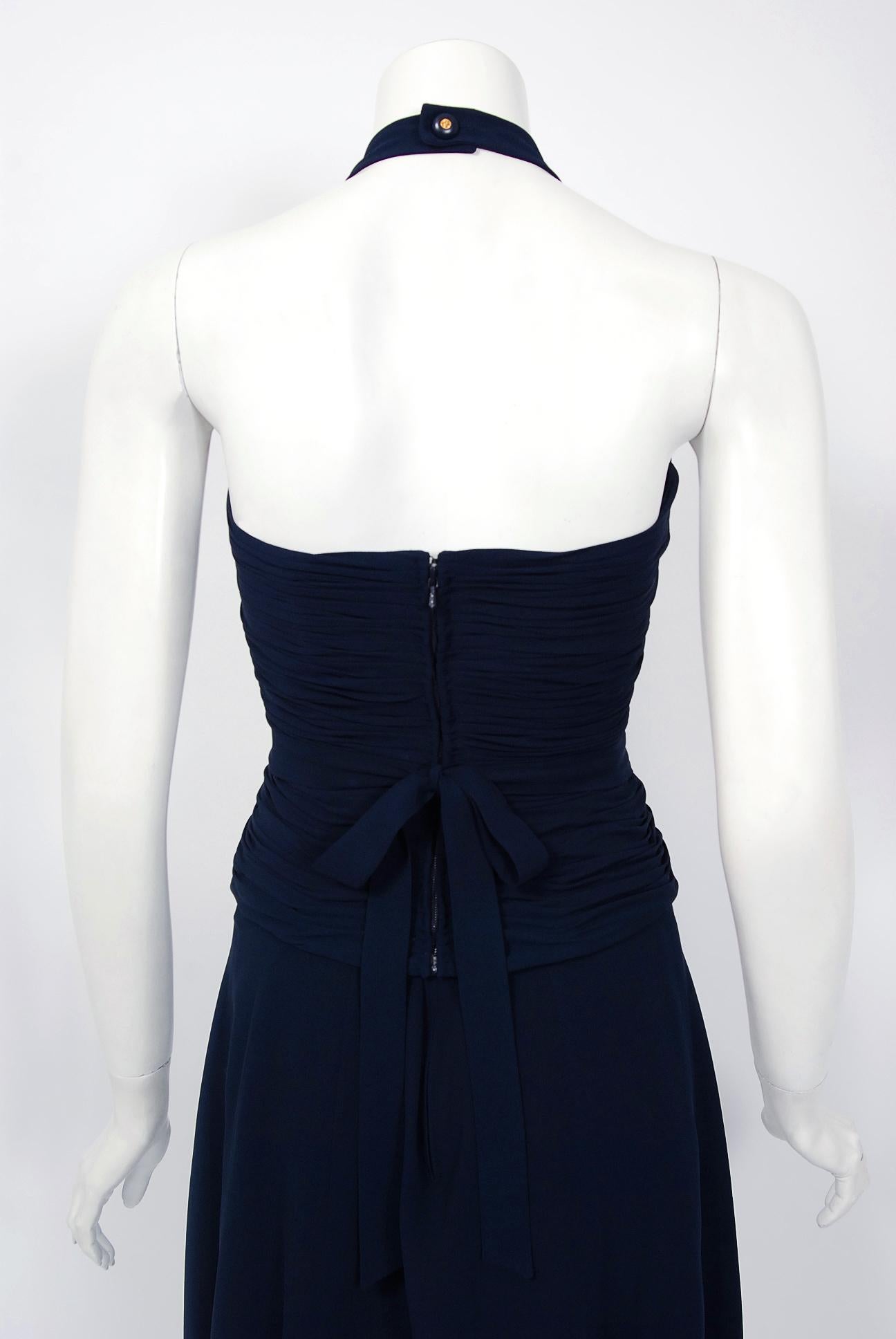 Vintage 1994 Chanel Navy-Blue Silk Halter Bustier & Asymmetric Draped Skirt Set 4