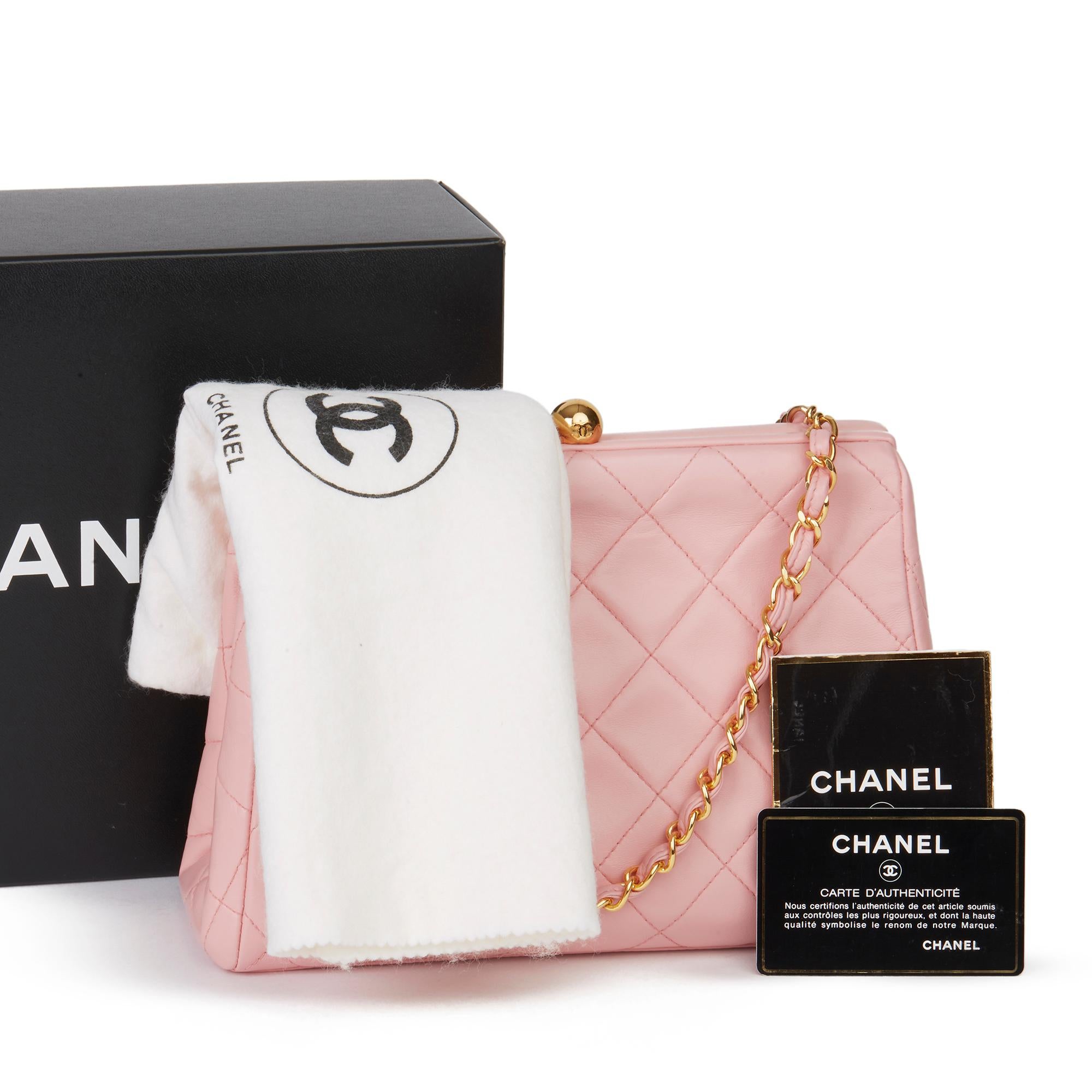 1994 Chanel Pink Quilted Lambskin Vintage Timeless Frame Bag 5