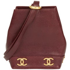 1994 Chanel Plum Caviar Leather Retro Logo Trim Bucket Bag