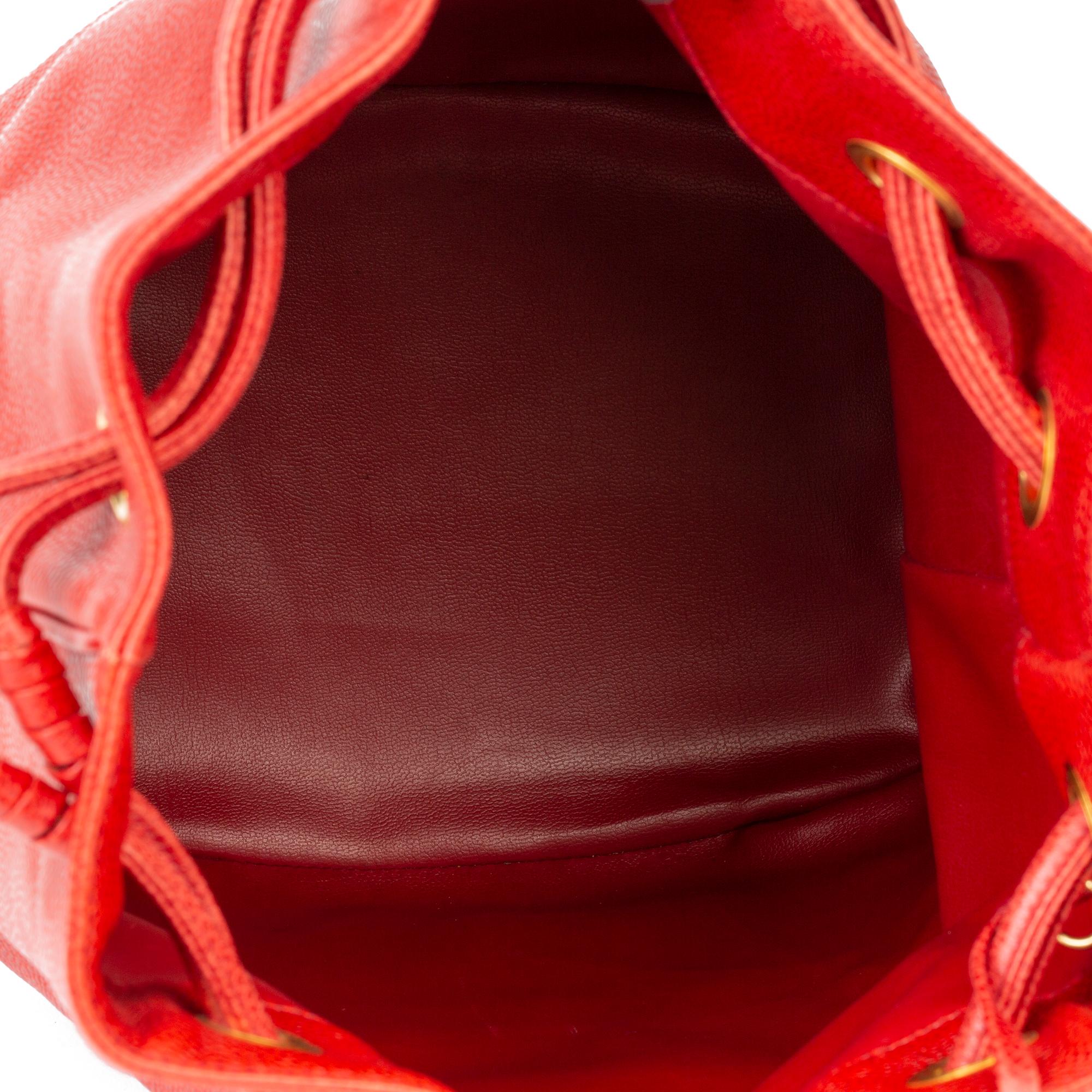 1994 Chanel Red Caviar Leather Timeless Bucket Bag with Pouch 6