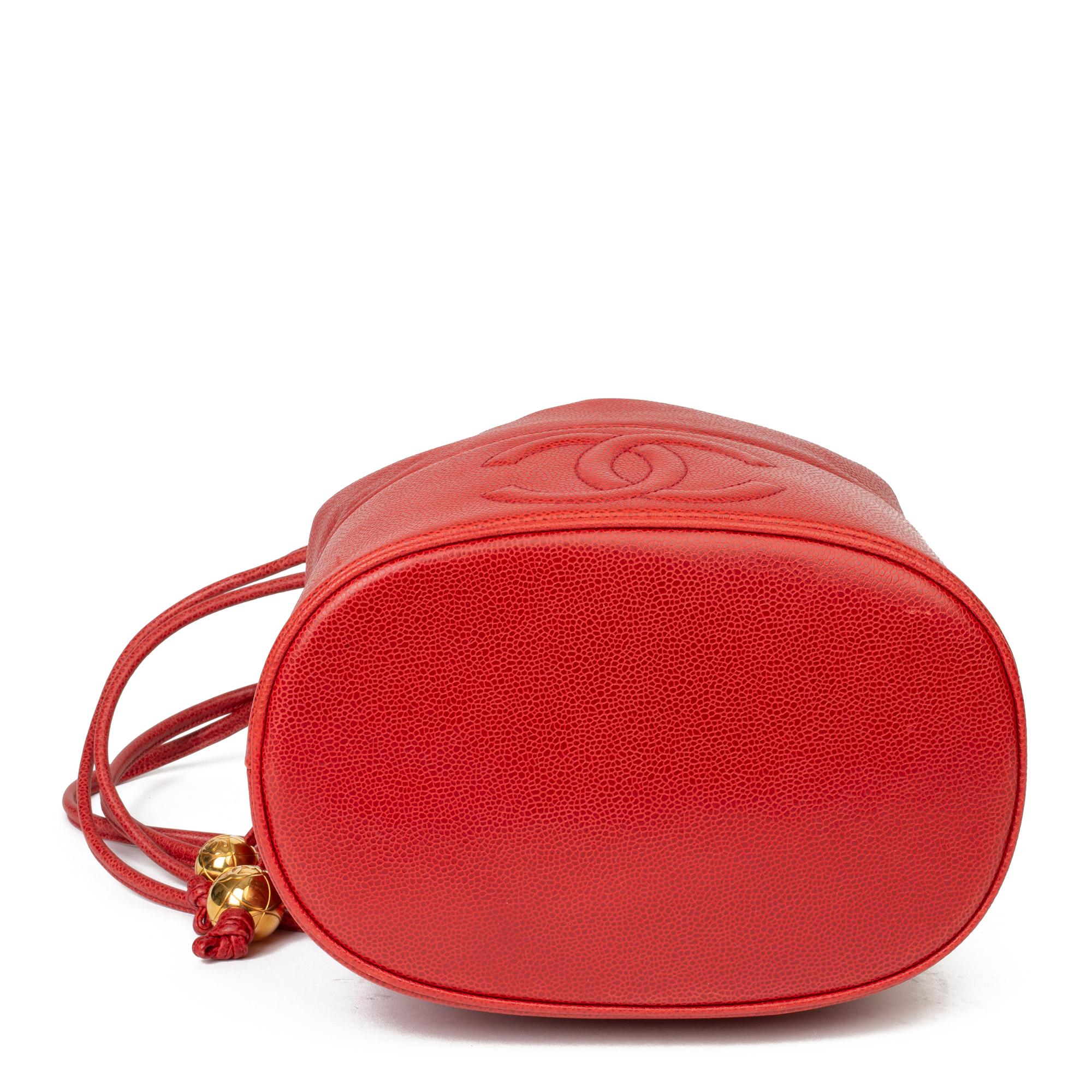 1994 Chanel Red Caviar Leather Timeless Bucket Bag with Pouch 1