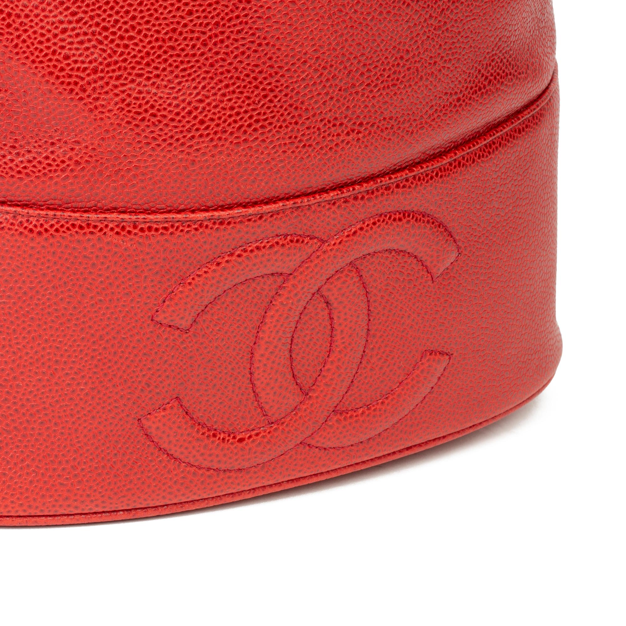 1994 Chanel Red Caviar Leather Timeless Bucket Bag with Pouch 2