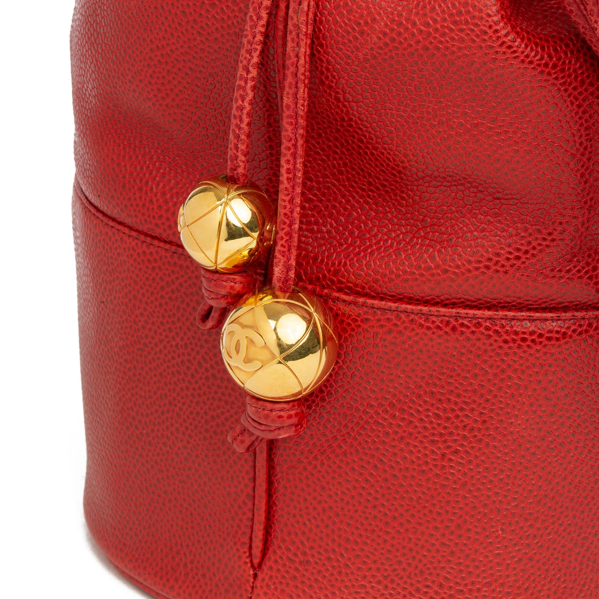 1994 Chanel Red Caviar Leather Timeless Bucket Bag with Pouch 3