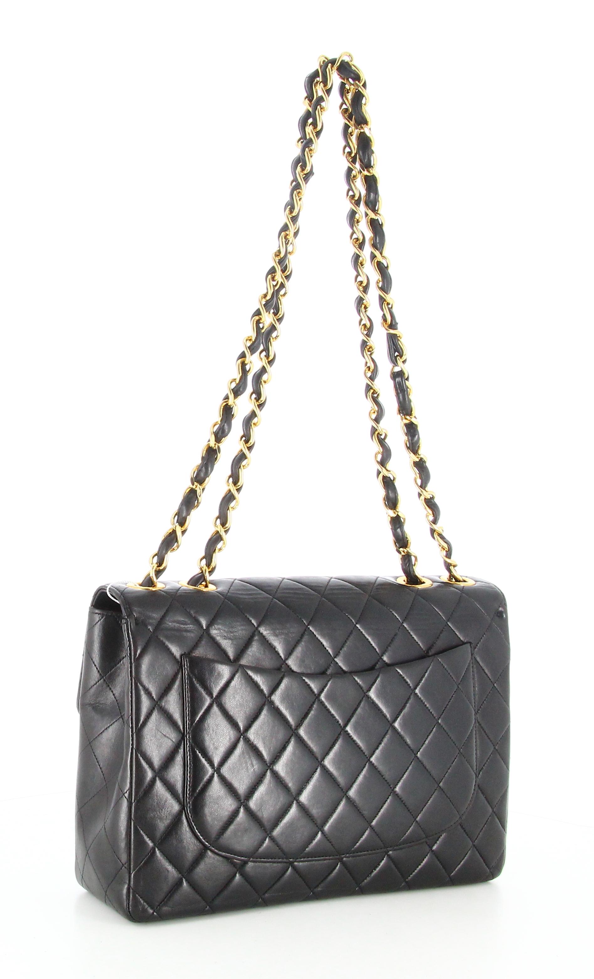 1994 Chanel Timeless Jumbo Quilted Handbag Black Golden 1