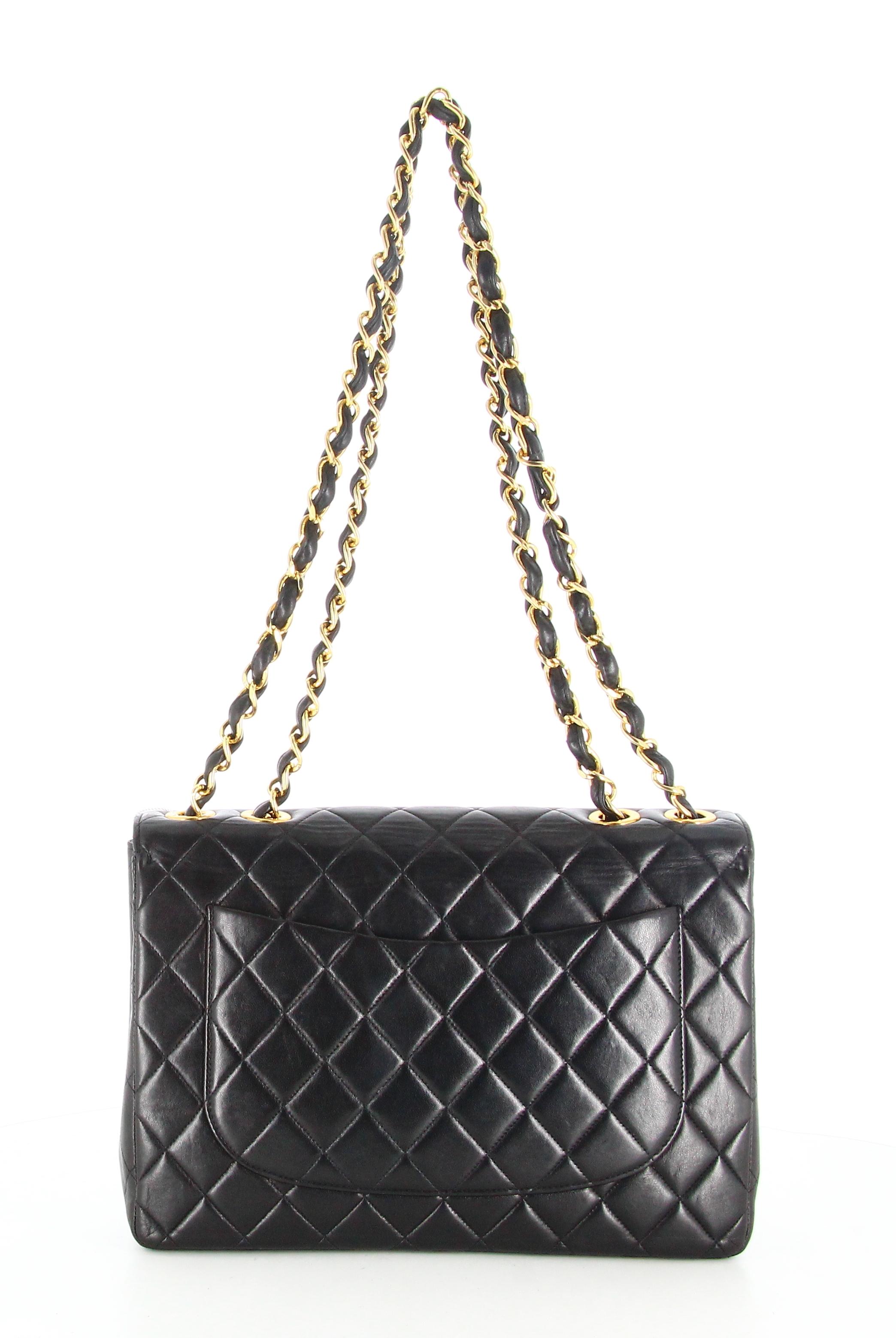 1994 Chanel Timeless Jumbo Quilted Handbag Black Golden 2