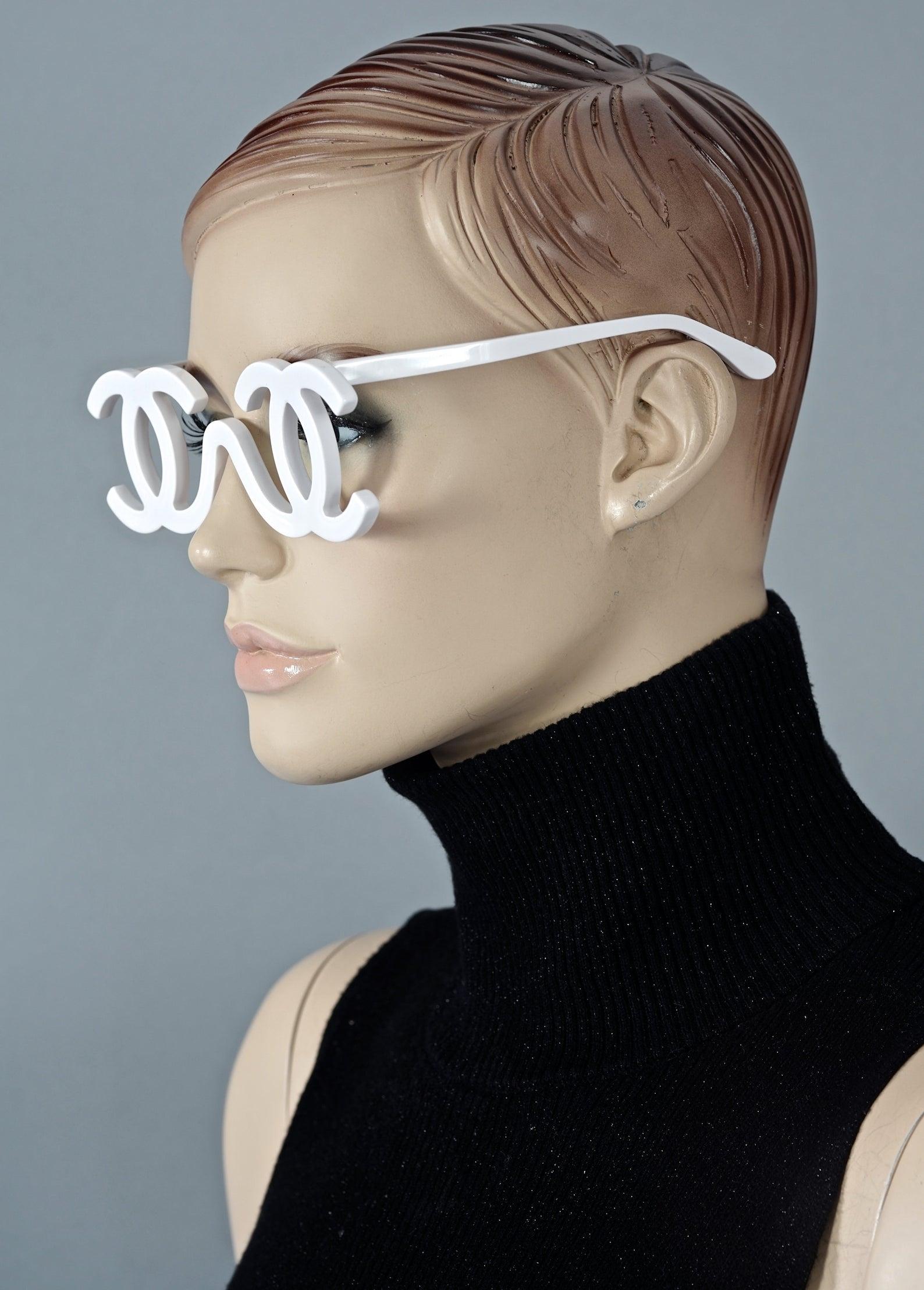 Women's or Men's 1994 CHANEL White CC Logo Futuristic Sunglasses