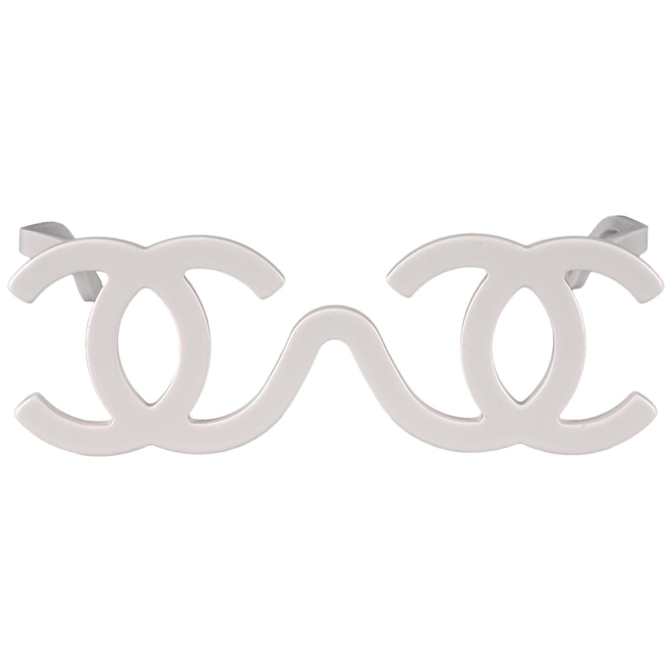 1994 CHANEL White CC Logo Futuristic Sunglasses