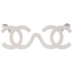 1994 CHANEL White CC Logo Futuristic Sunglasses