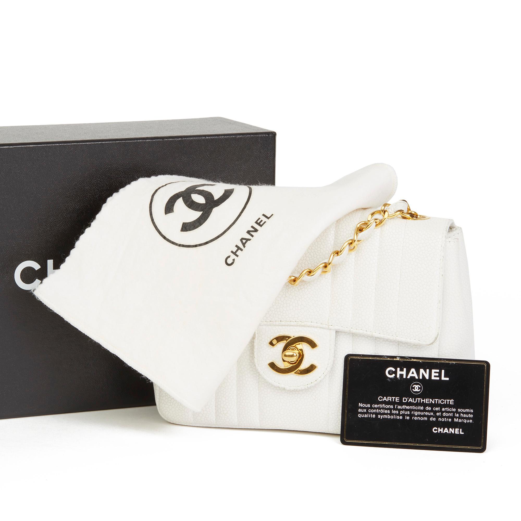 1994 Chanel White Quilted Caviar Leather Vintage Mini Flap Bag 4