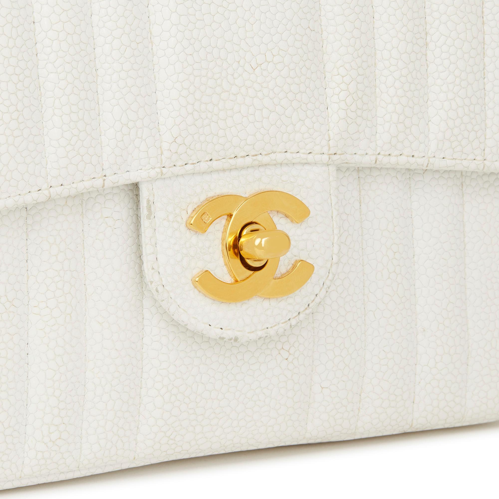1994 Chanel White Quilted Caviar Leather Vintage Mini Flap Bag In Excellent Condition In Bishop's Stortford, Hertfordshire