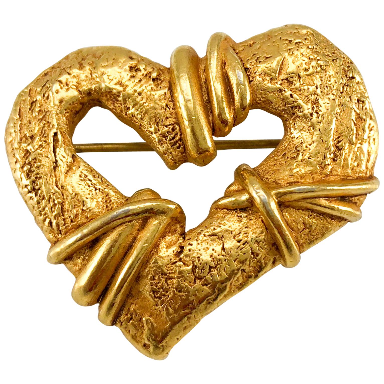 1994 Christian Lacroix Gold-Plated Heart Brooch, by Robert Goossens For Sale
