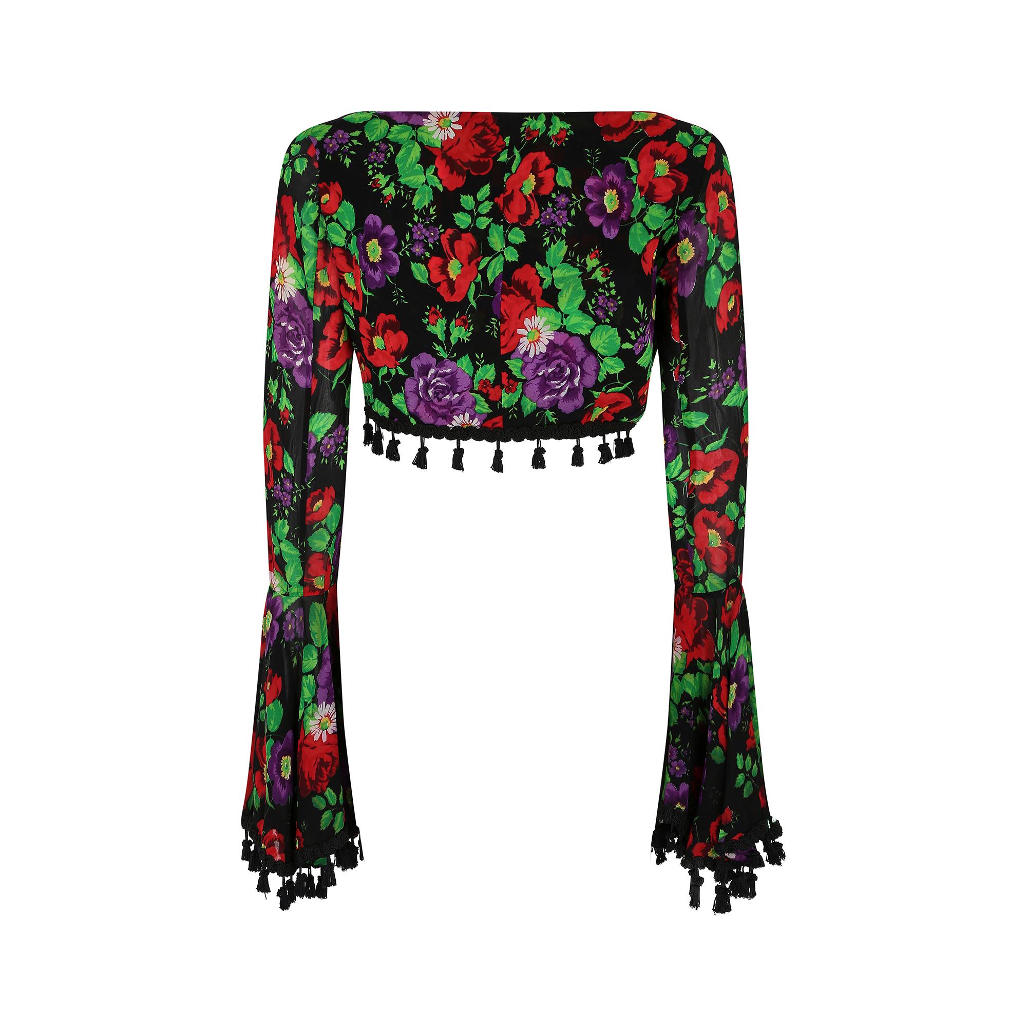 1994 Dolce and Gabbana Floral Trumpet Sleeve Crop Top In Excellent Condition For Sale In London, GB