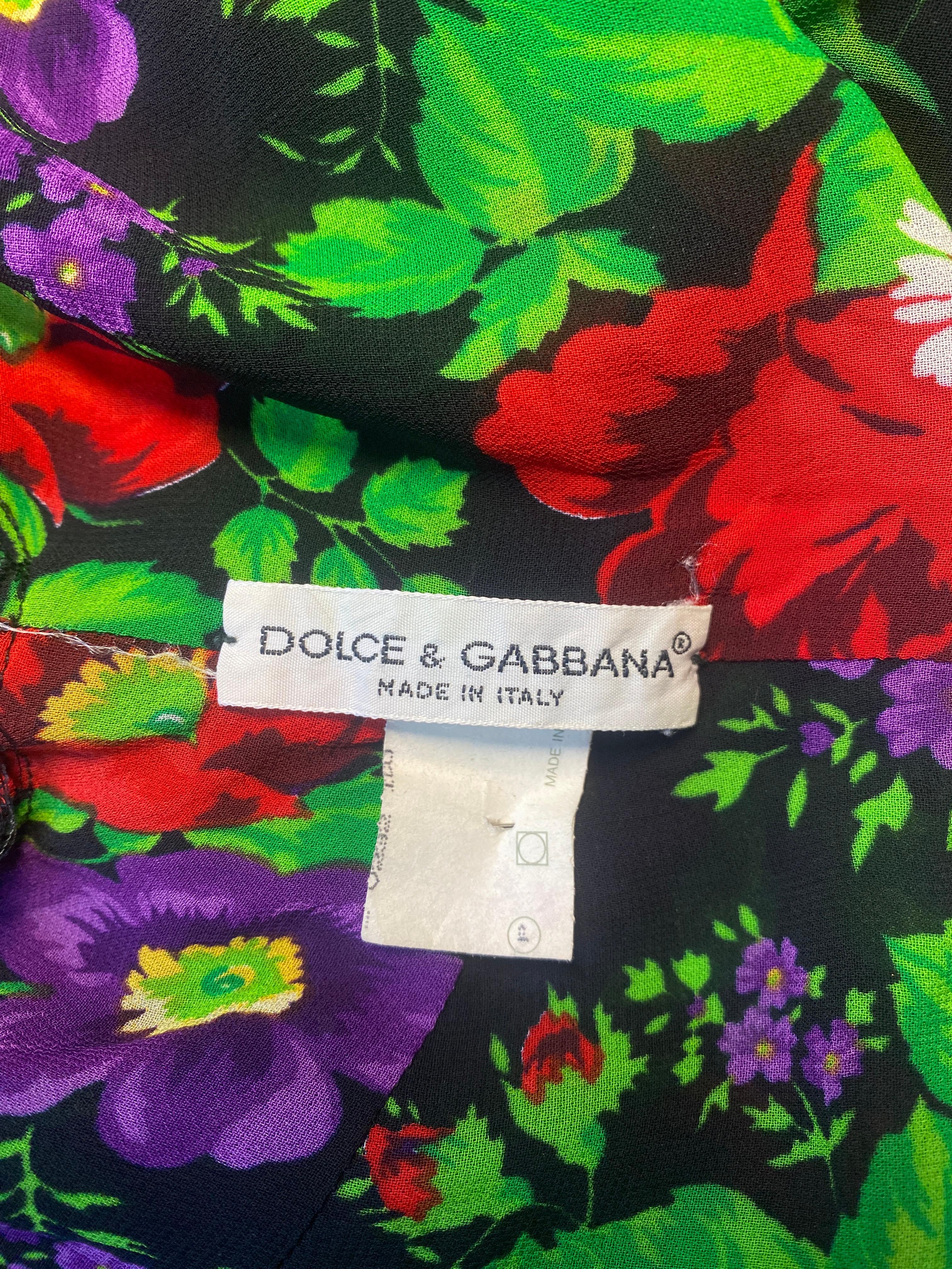 1994 Dolce and Gabbana Floral Trumpet Sleeve Crop Top For Sale 1