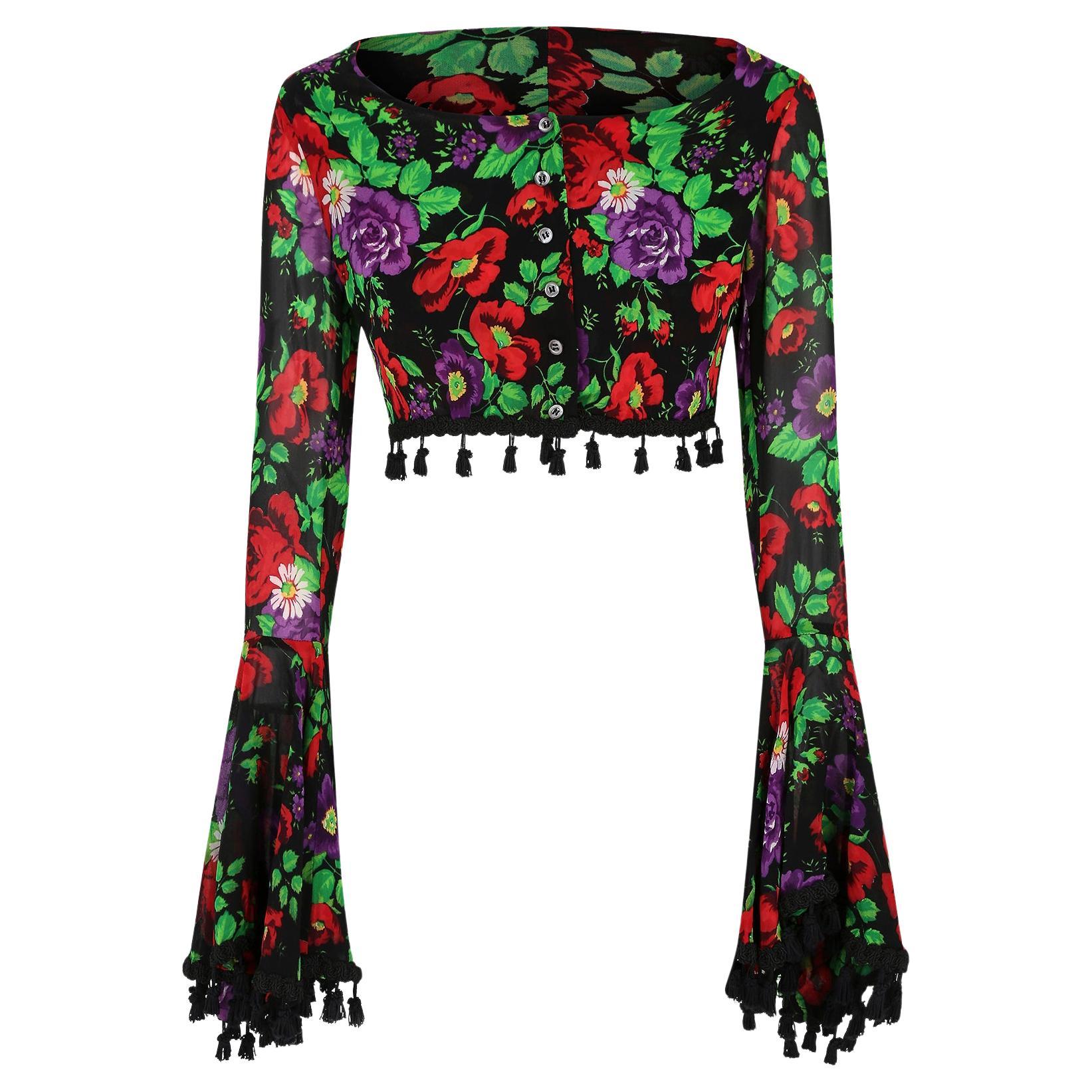 1994 Dolce and Gabbana Floral Trumpet Sleeve Crop Top For Sale