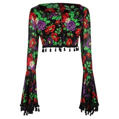 Retro 1994 Dolce and Gabbana Floral Trumpet Sleeve Crop Top