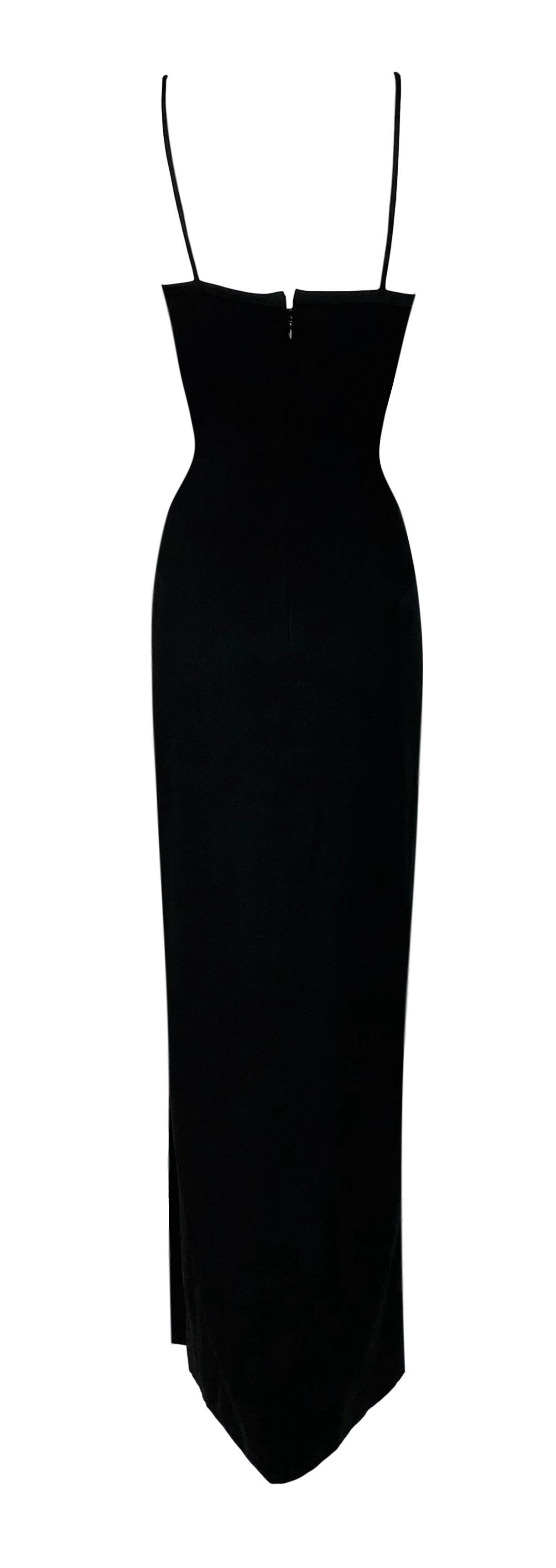  1994 Dolce & Gabbana Black Padded Bustier High Slit Long Gown Dress In Good Condition In Yukon, OK
