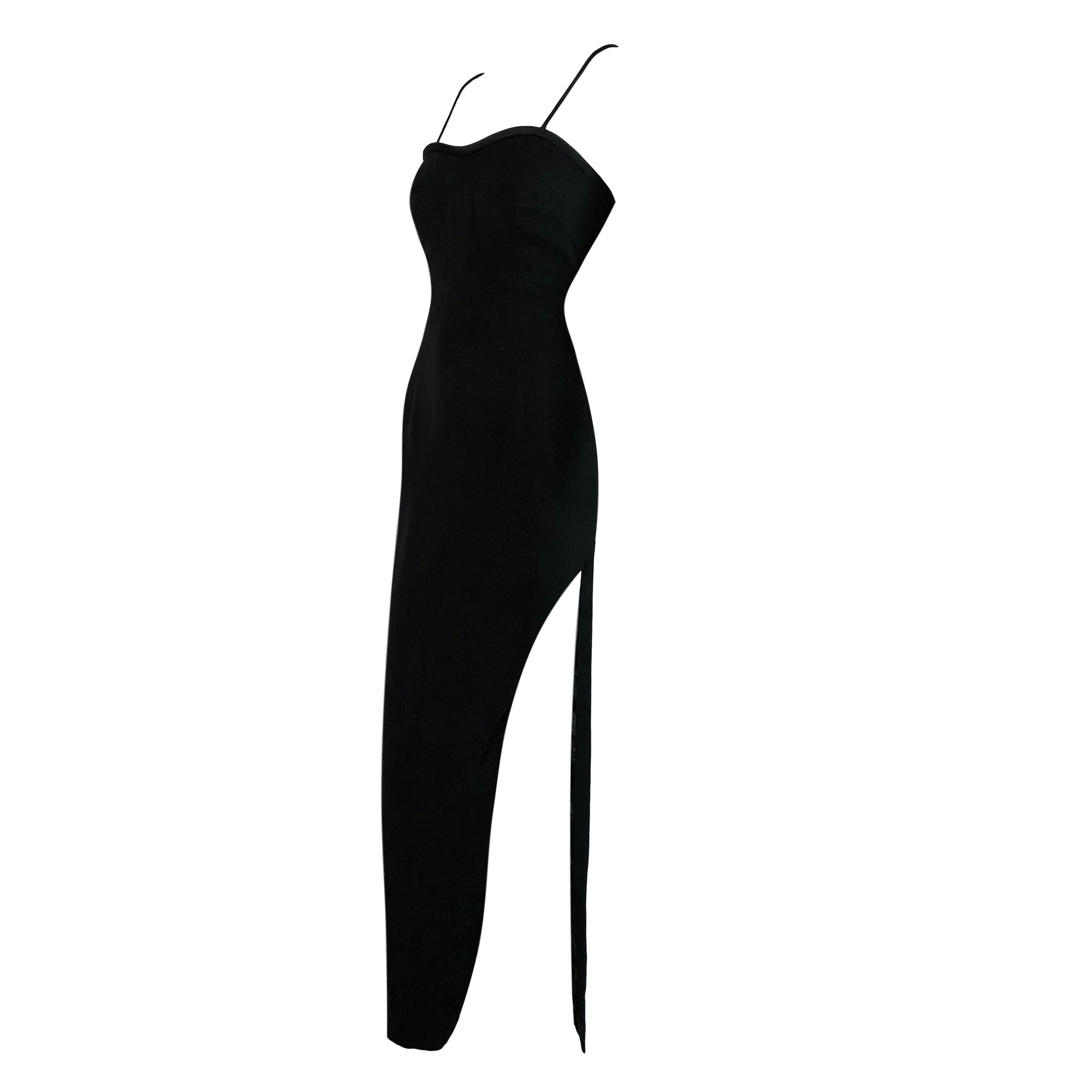  1994 Dolce & Gabbana Black Padded Bustier High Slit Long Gown Dress