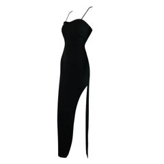 1994 Dolce & Gabbana Black Padded Bustier High Slit Long Gown Dress