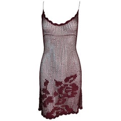 F/W 1997 Dolce 
Gabbana Runway Sheer Burgundy Knit Mini Dress