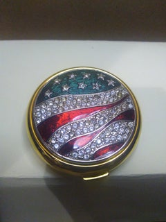 1994 Este Lauder America The Beautiful Gold Tone Compact w/ Enamel and CZ