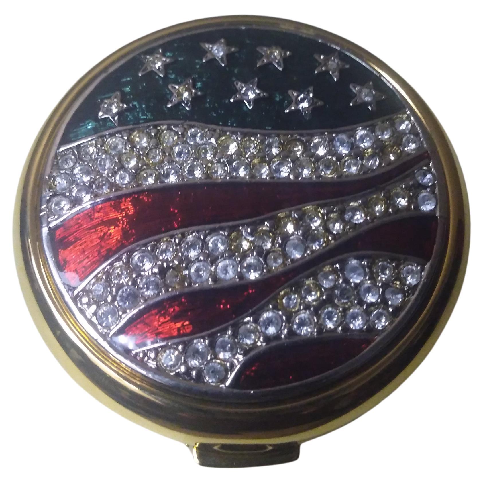 1994 Este Lauder America The Beautiful Gold Tone Compact w/ Enamel and CZ For Sale