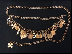 1994 Vintage Runway CHANEL Gold Toned Leather Chain Charm Belt Lion Camellia