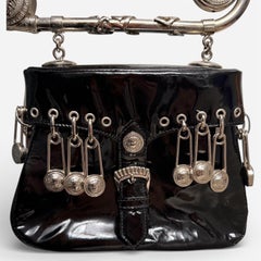 1994 Gianni Versace Black Patent Leather Safety Pin Handle Bag