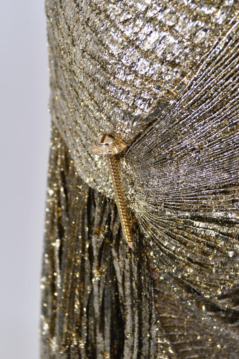 1994 Gianni Versace Couture Runway Metallic Gold Pleated Lamè High-Slit Gown For Sale 13