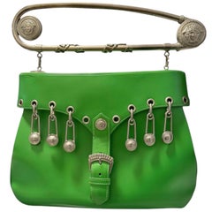 1994 Gianni Versace Green Leather Punk Safety Pin Bag