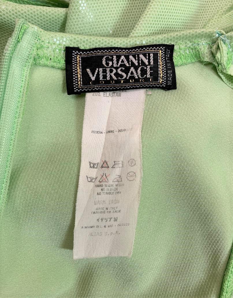 1994 Gianni Versace Green Wet Look Bodycon Stretch Midi Dress In Good Condition In Yukon, OK