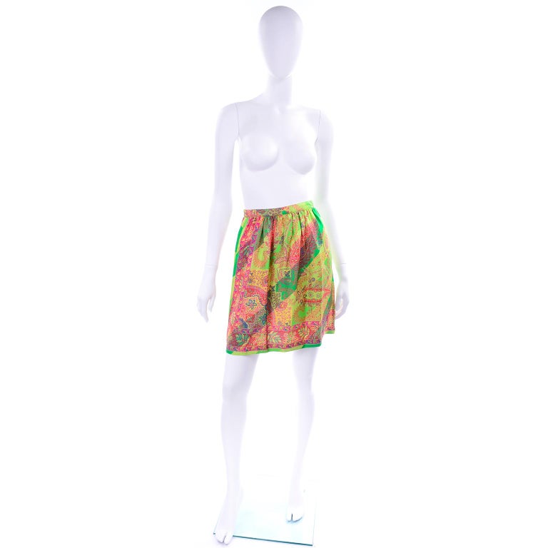 1994 Gianni Versace Silk Scarf Print Skirt in Yellow, Green and Pink ...
