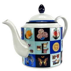 1994 Gucci Blue Iconography Logo Pattern White Porcelain Teapot
