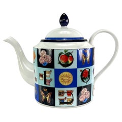 1994 Gucci Blue Iconography Logo Pattern White Porcelain Teapot