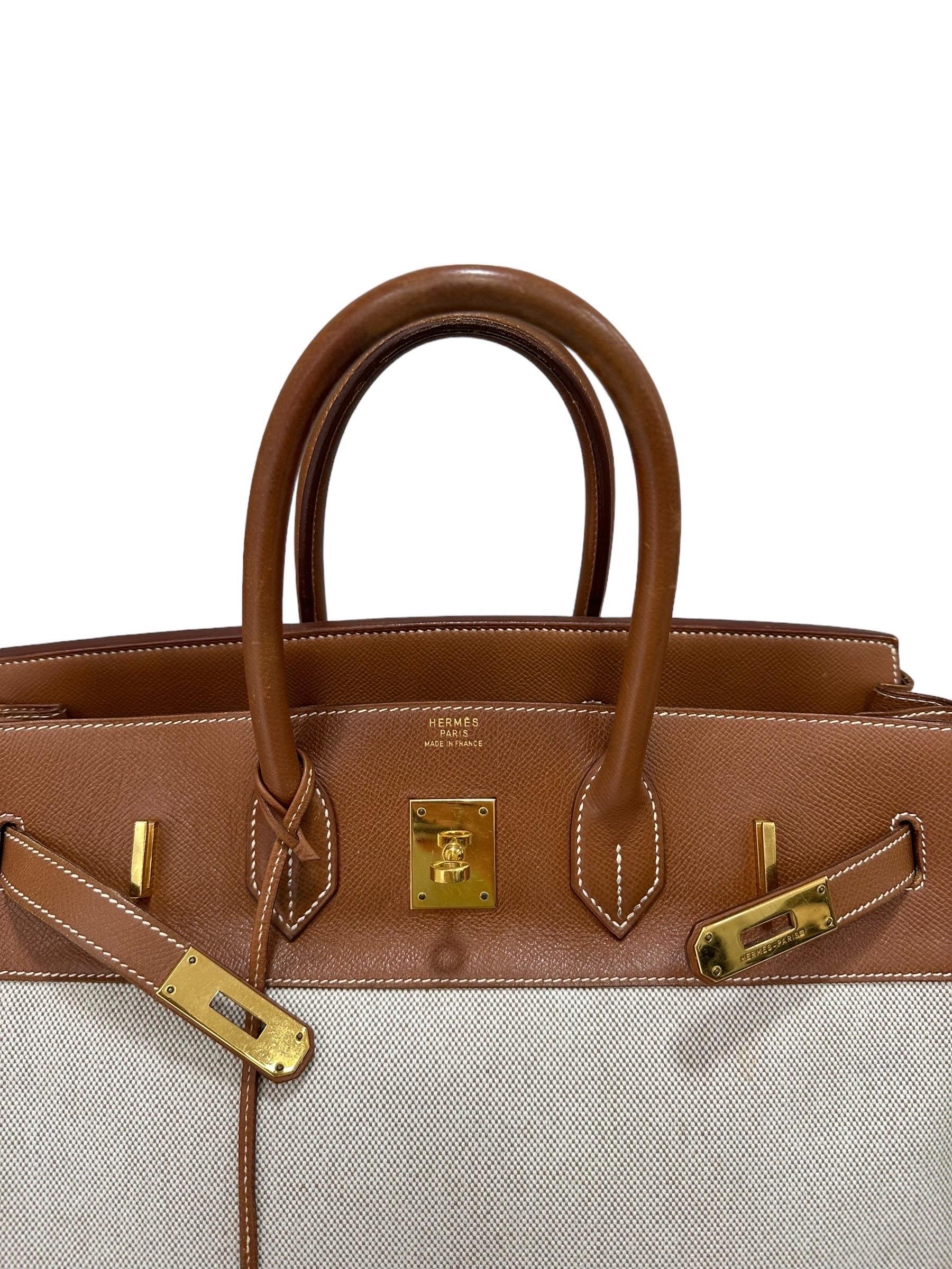 1994 Hermès Birkin 35 Epsom Gold Canvas Top Handle Bag en vente 14