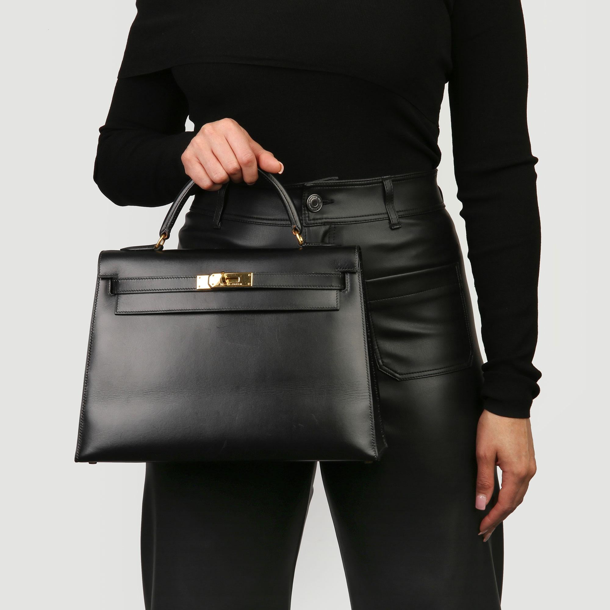 1994 Hermes Schwarz Box Kalbsleder Vintage Kelly 32cm Sellier 9
