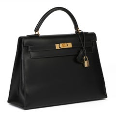 1994 Hermes Schwarz Box Kalbsleder Vintage Kelly 32cm Sellier